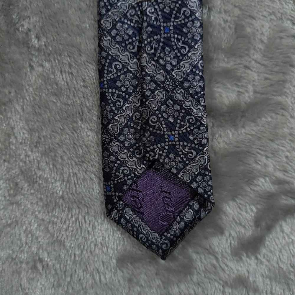 Vintage Christian Dior Monsieur Tie Mens 56.5x3.5 Blue Silver Geometric Abstract